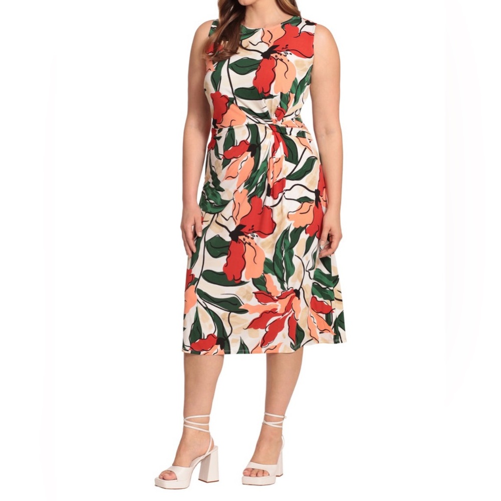 Maggy London Women’s Sleeveless Waist Twist Floral Midi Dress Size 0
